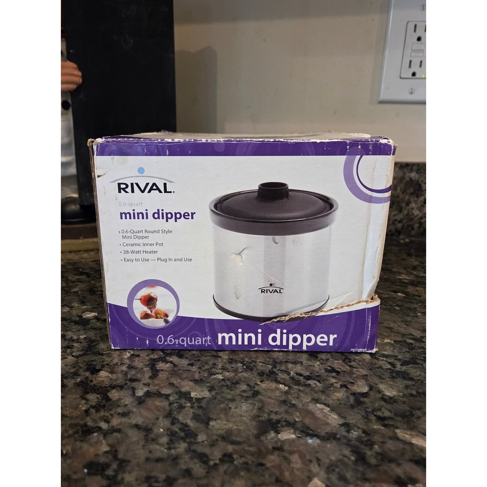 Rival Mini Dipper 0.6 Quart Slow Cooker Stainless Steel Ceramic Pot MD-YHB06A